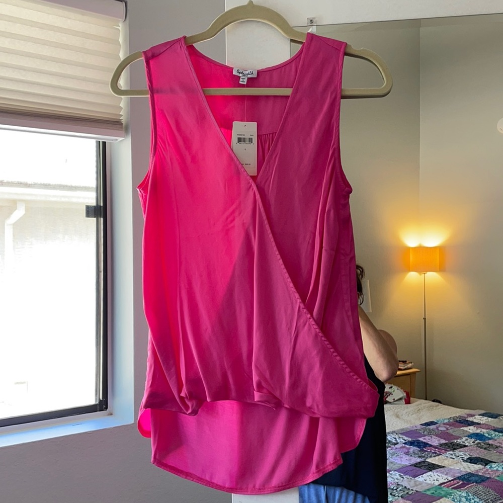 Splendid Pink Silk Viscose Wrap Shoulder-less Blouse